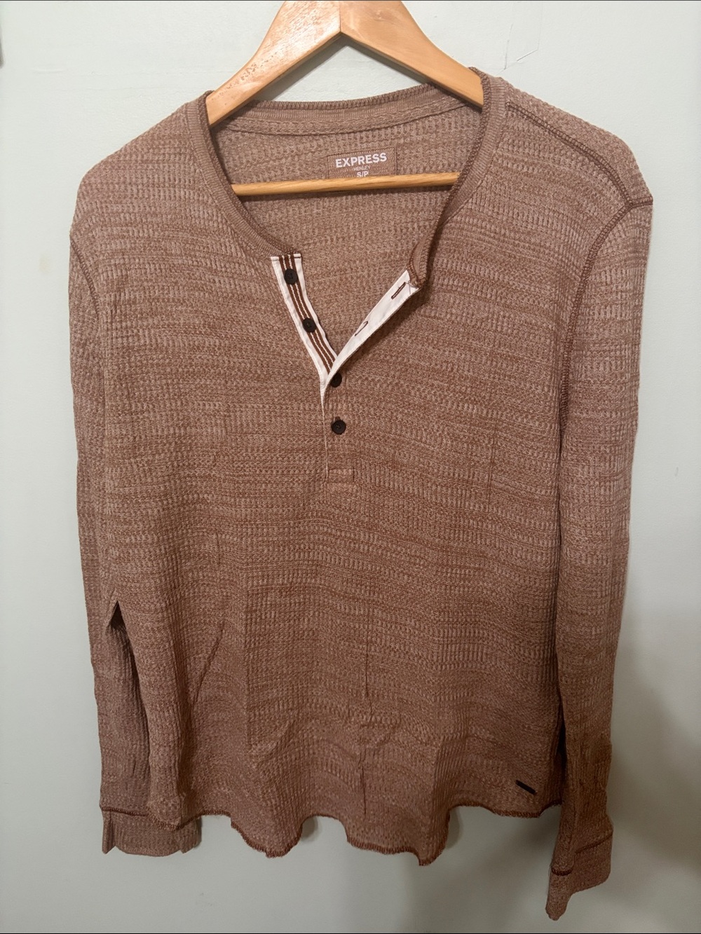 Express Men's Long Sleeve Henley in Brown